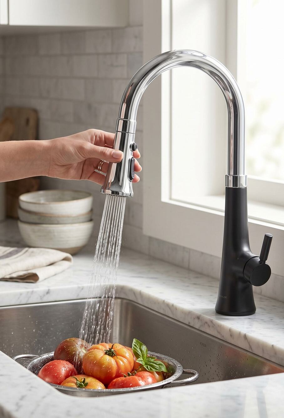 KOHLER 23766-CBL Tone Touchless Pull-Down Kitchen Faucet Chrome Matte Black